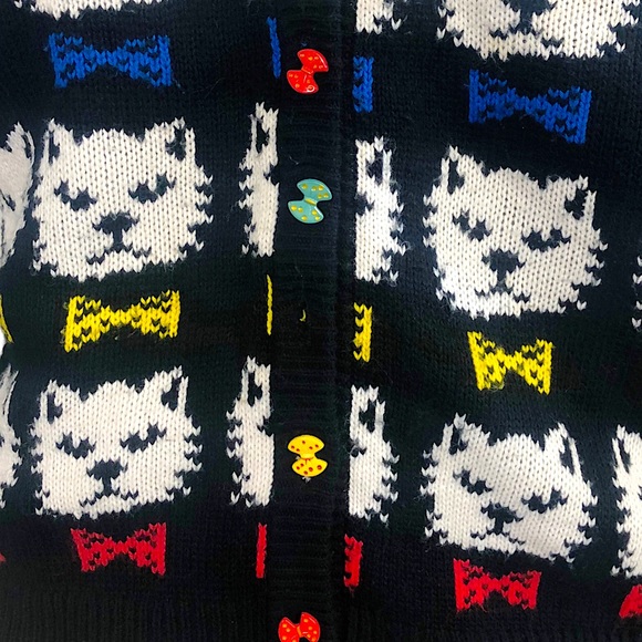 VINTAGE 90s Gerard Works Graphic Scottie Bowtie Dog Knit Cardigan Sweater - Picture 5 of 6